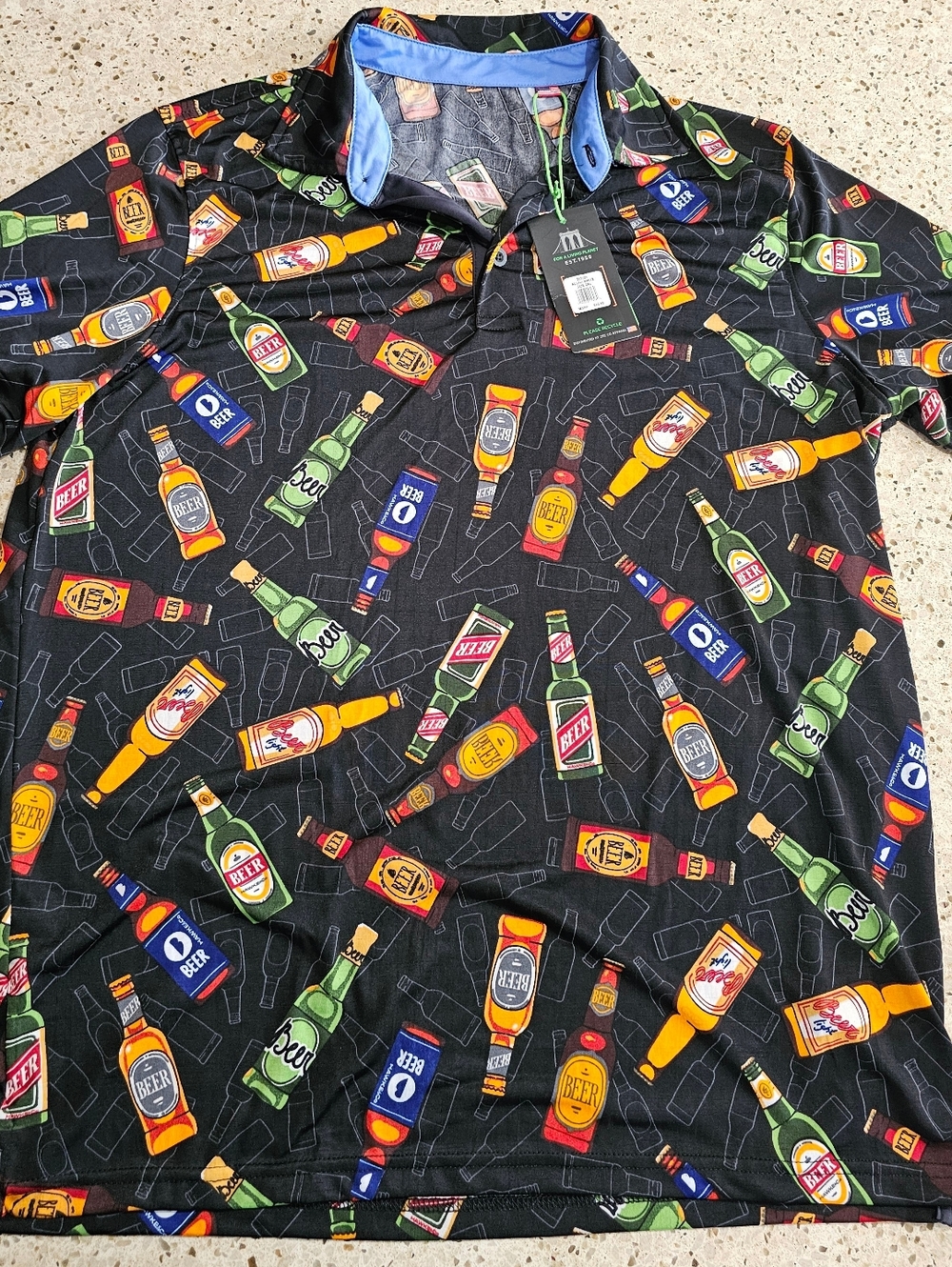 Novelty Beer Bottle Print Polo — Black Background